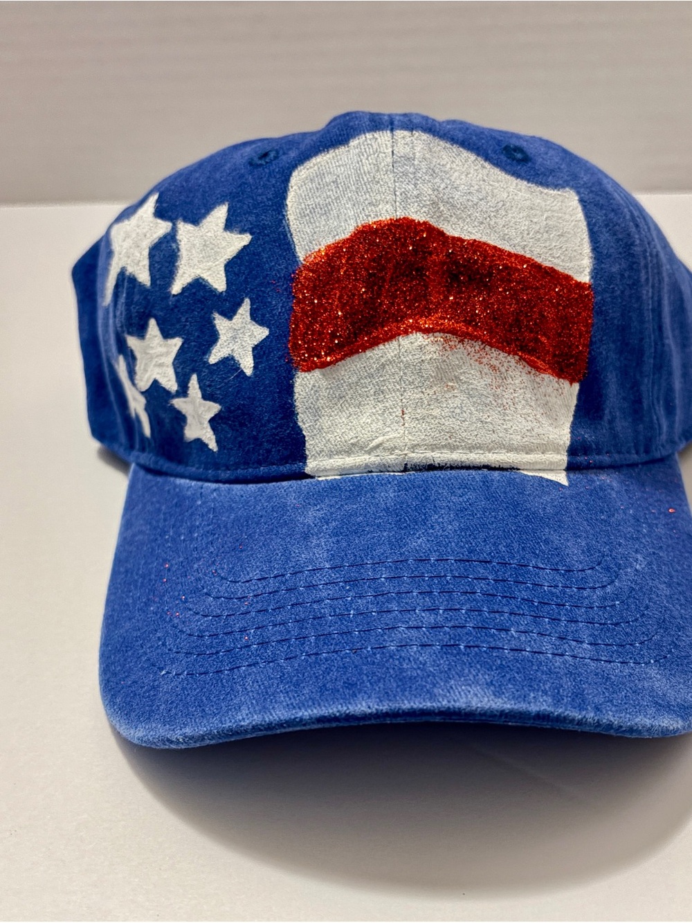 Womens Blue Patriotic Glitter Baseball Cap - Unbranded